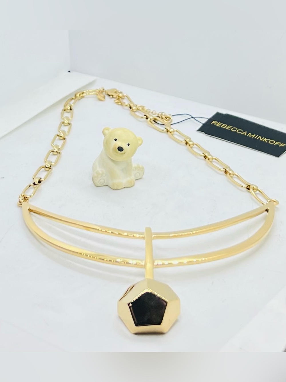 Rebecca Minkoff Gold Necklace with Black Pentagonal Accent